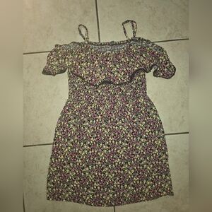 Lily Rose Floral Off-Shoulder Girl Dress in Black with Pink & Yellow Blooms